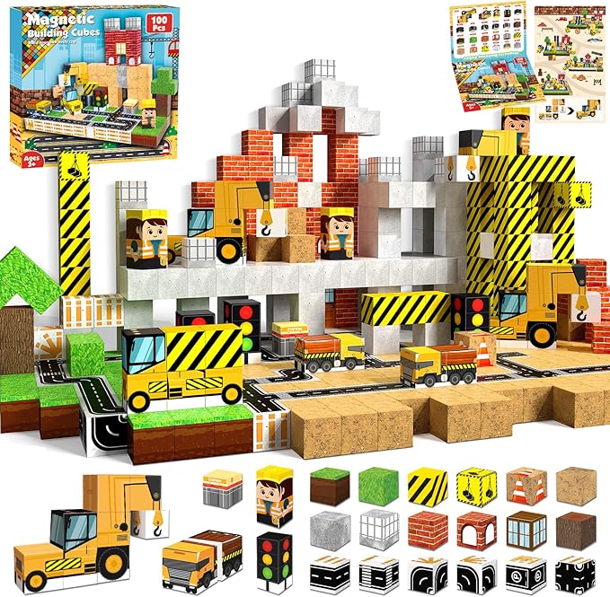 Magnetic Building Tiles Set 100Pcs - บล็อกแม่เหล็ก 100 ชิ้น, บล็อกตัวต่อแม่เหล็กของเล่นแม่เหล็กเด็กวัยหัดเดิน, ชุดพอร์ทัลกระเบื้องแม่เหล็ก, สัมผัส