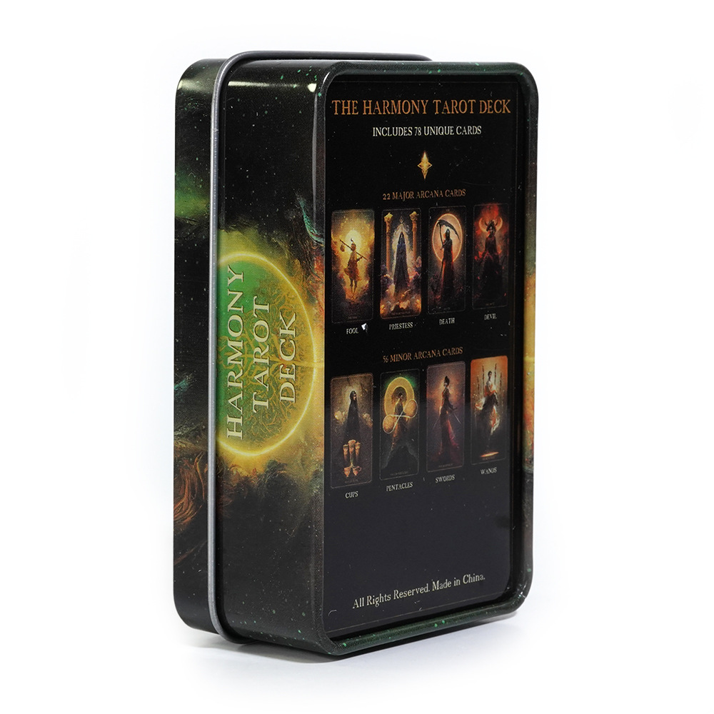 Tarot Cards Deck With Guidebook - ไพ่ทาโรต์กลมกลืนในกระป๋องที่มีขอบทอง78ชิ้นสำรับไพ่ทาโรต์พร้อมคู่มือสำหรับผู้เริ่มต้น10.3x6cm