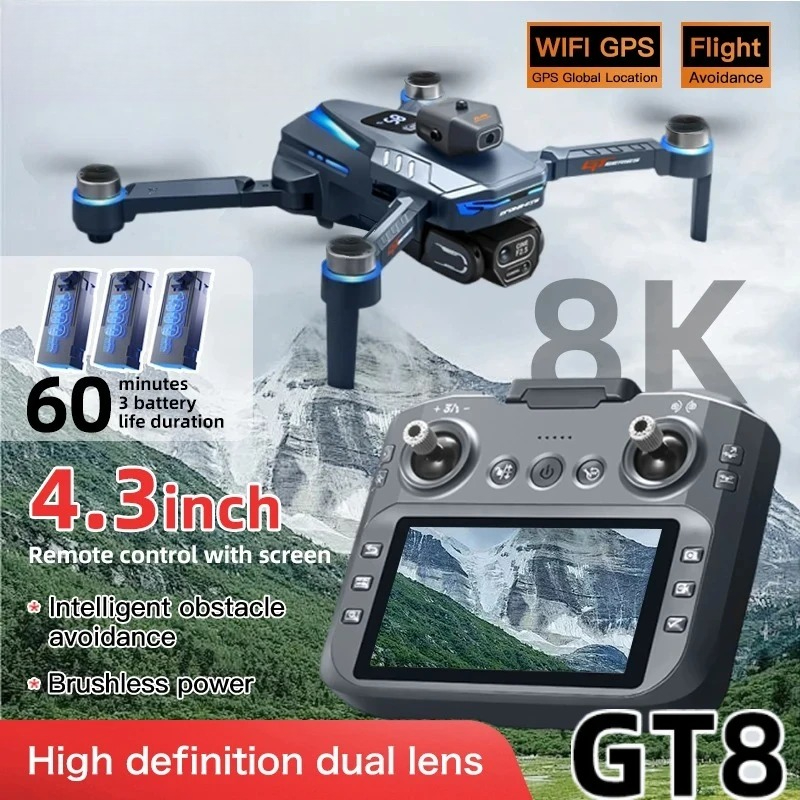 Fpv Brushless Rc Drone 4K - โดรนรุ่น Original GT8 8K ระดับมืออาชีพ กล้องคู่
