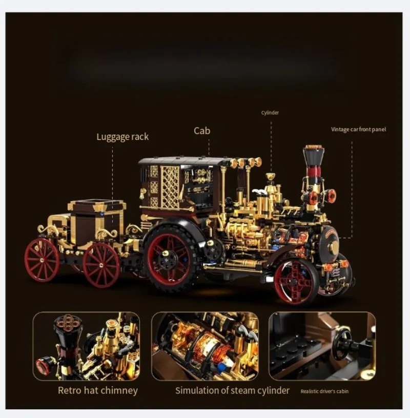 Building Blocks - ตัวต่อสร้างสรรค์ 1331 ชิ้น รถไอน้ำโบราณ ของเล่นตัวต่อเมืองสไตล์เรโทรสตีมพังก์ ของตกแต่งโต๊ะทำงาน