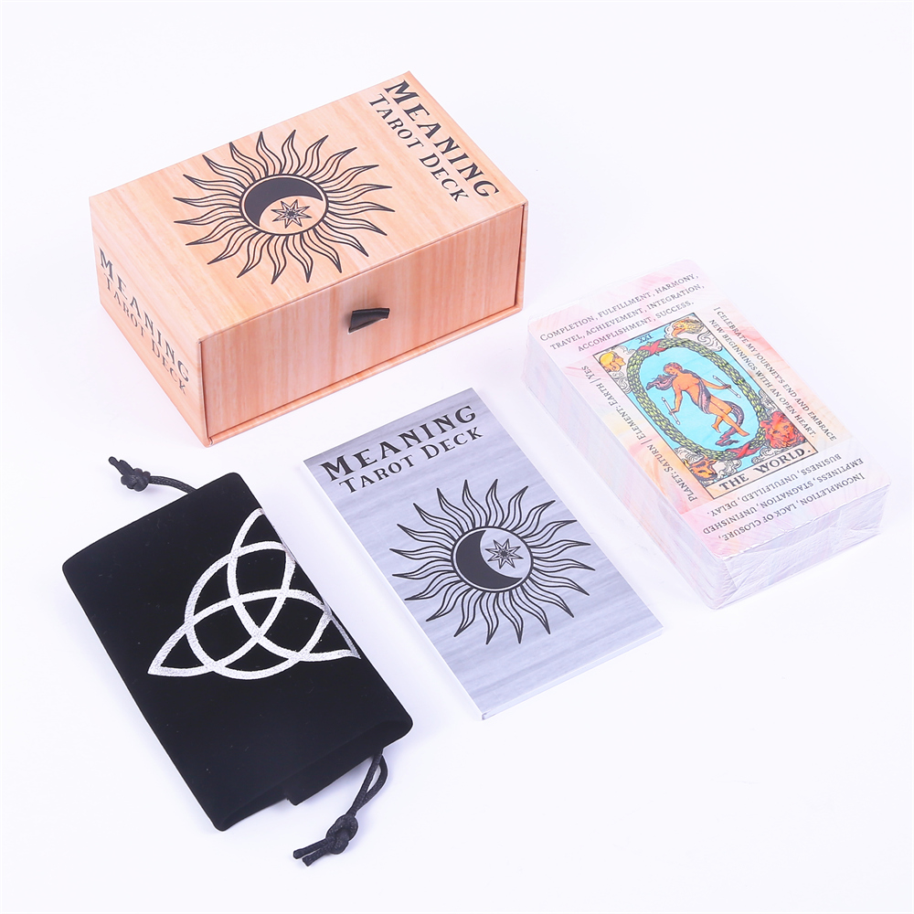 Tarot Cards Deck With Guidebook - 12*7 ซม.ความหมายไพ่ทาโรต์ในเลื่อนแข็งของขวัญกล่อง 78 ชิ้นไพ่ทาโรต์ที่มีคําสําคัญบนพวกเขา, คู่มือและกระเป๋าสตางค์