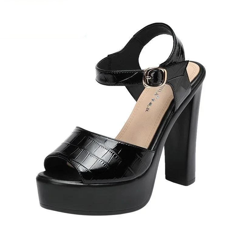Building Blocks - 10 ซม.13 ซม.แฟชั่นรองเท้าแตะหนังแท้ Chunky Platform รองเท้าฤดูร้อน