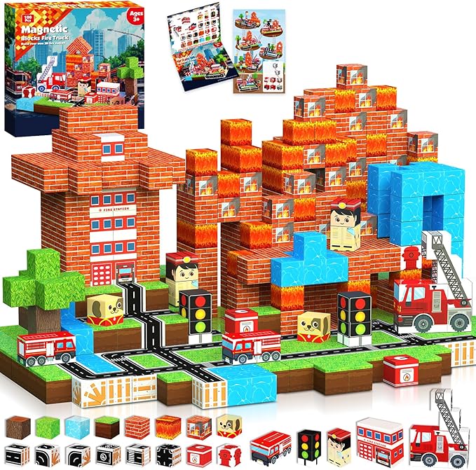 Magnetic Building Tiles Set 100Pcs - ชุดตัวต่อแม่เหล็ก 100 ชิ้น ชุดสร้างเหมือง ป่า ฟาร์ม