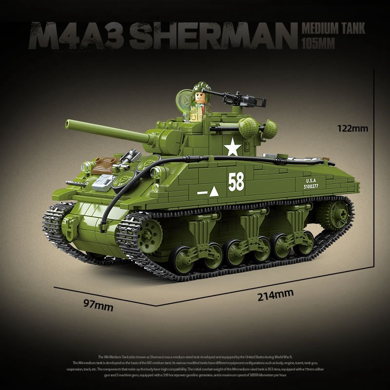 New World WarII อาวุธทหาร M4A3 - Lego Compatible Military Tank บทวิจารณ์และราคา